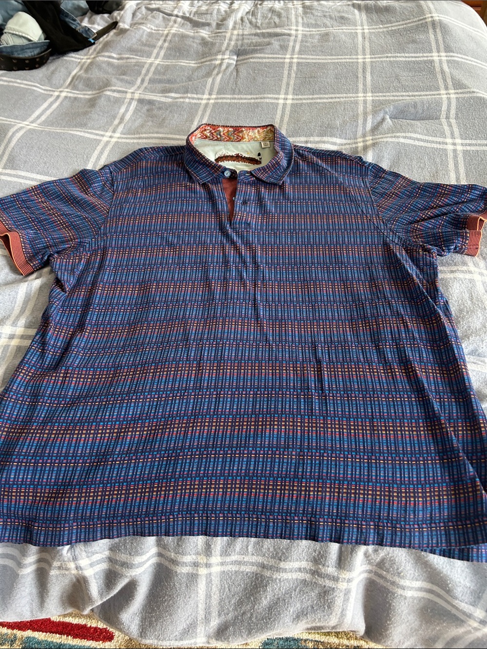Men's Patterned Blue Polo with Contrast Trim
